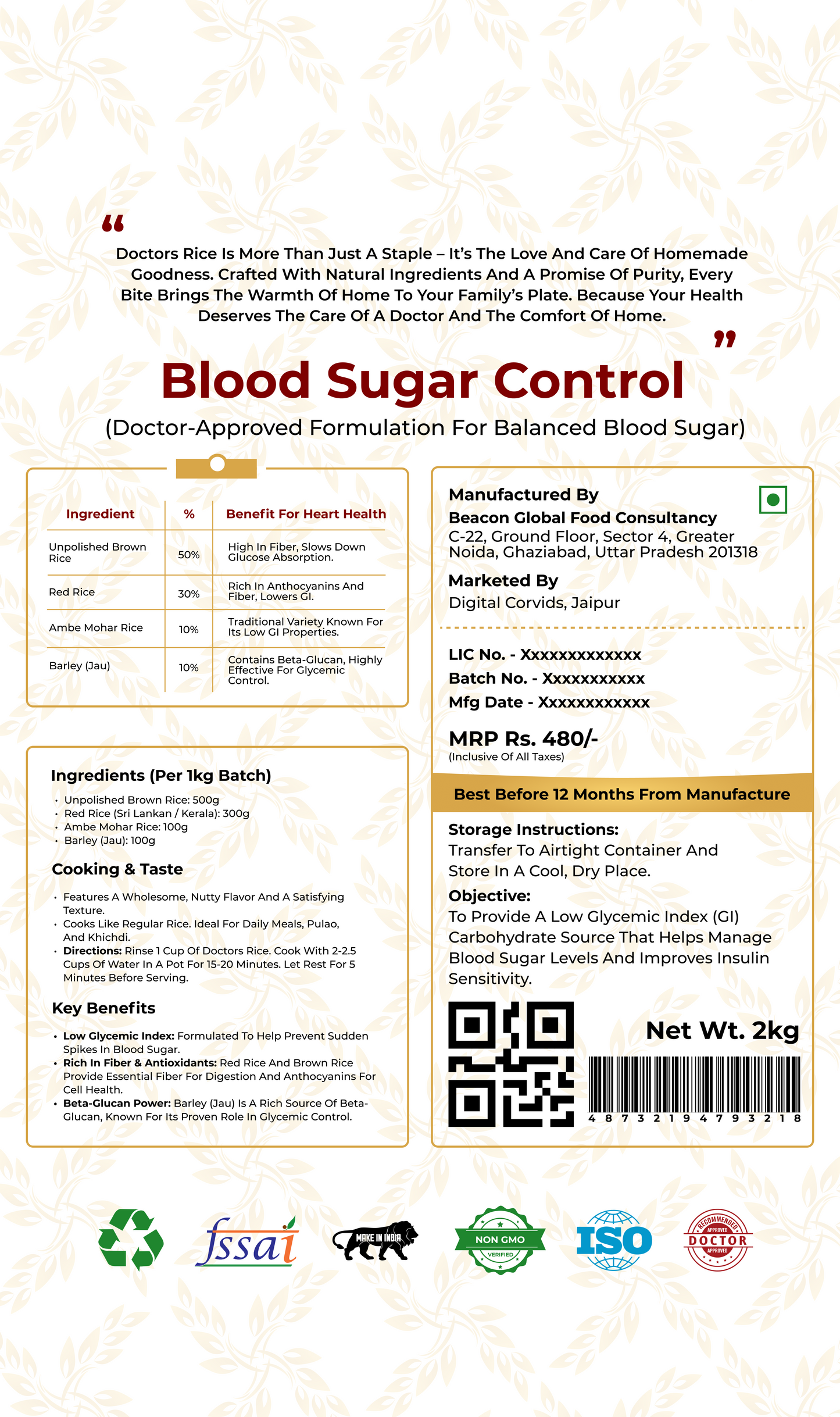 Doctors Rice Blood Sugar Control - Low GI Rice for Diabetes Management